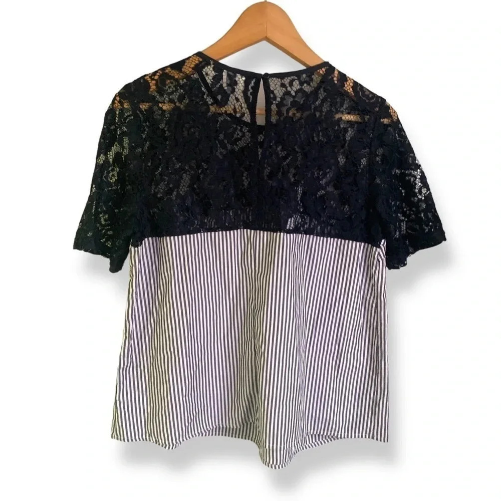 Bluenotes Lace Trim Striped Top - Picture 4 of 9